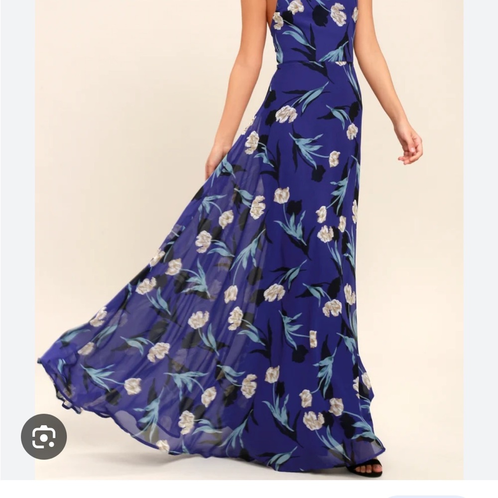 All I Need Royal Blue Floral Print Lace-Up Maxi Dress from Lulus